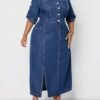 shein lady فستان جينز مقاس كبير قطعة واحدة، كاجول متوسط الأكمام، فستان طويل أزرق، ملابس صيفية للنساء، فساتين رومانسية، فساتين ربيعية للنساء، ملابس عادية للسيدات، ملابس الكاوبوي 5
