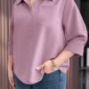 emery rose قميص كاجوال سهل فضفاض مع أزرار وأكمام 3/4 لسيدات بحجم كبير 5
