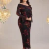 modelyn فستان أنيق للنساء ذوات الأحجام الكبيرة، باكتاف مكشوفة وأكمام مناسدة، مزخرف بطبعات زهور 4