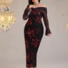 modelyn فستان أنيق للنساء ذوات الأحجام الكبيرة، باكتاف مكشوفة وأكمام مناسدة، مزخرف بطبعات زهور 5