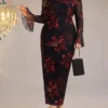modelyn فستان أنيق للنساء ذوات الأحجام الكبيرة، باكتاف مكشوفة وأكمام مناسدة، مزخرف بطبعات زهور 7