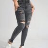 shein essnce بنطلون جينز نحيل خصر عالي ممزق تأثير الشارب shein essnce بنطلون جينز نحيل خصر عالي ممزق تأثير الشارب