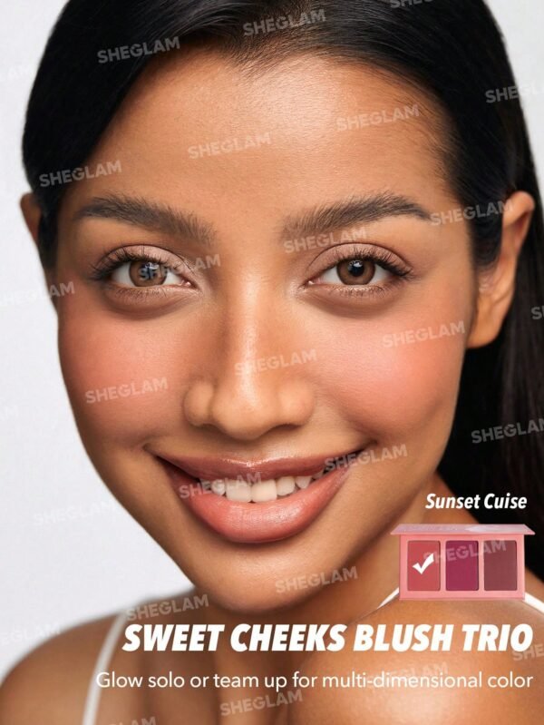 sheglam أحمر خدود sweet cheeks blush trio sunset cruise 3 clolor powder blush palette non fading multi use non gressy shimmer lightweight velvet smooth blusher pink brown purple rosa blush 4