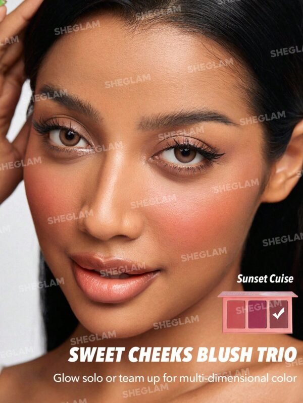 sheglam أحمر خدود sweet cheeks blush trio sunset cruise 3 clolor powder blush palette non fading multi use non gressy shimmer lightweight velvet smooth blusher pink brown purple rosa blush 5