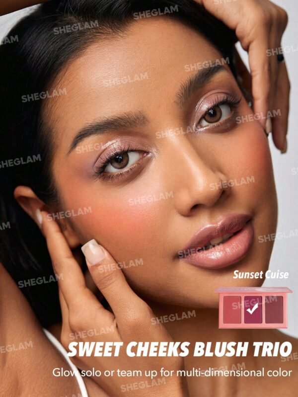 sheglam أحمر خدود sweet cheeks blush trio sunset cruise 3 clolor powder blush palette non fading multi use non gressy shimmer lightweight velvet smooth blusher pink brown purple rosa blush 6
