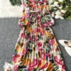 shein franclia فستان طويل مزرر أنيق للنساء بياقة حرف v مزخرف بالزهور وأكمام طويلة وحزام، ملابس النساء الكبيرة الحجم 4