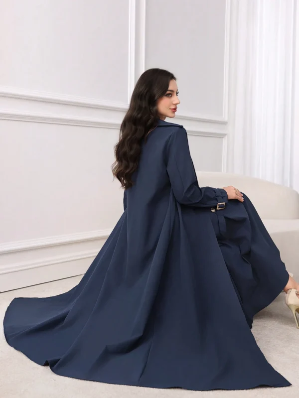 modelyn مجموعة بيزة للنساء مكونة من: معطف طويل الأكمام وسترة خفيفة من القماش الصلب، وتنورة خطوة مزدوجة الصدر. مجموعة أنيقة مكونة من قطعتين 3