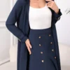modelyn مجموعة بيزة للنساء مكونة من: معطف طويل الأكمام وسترة خفيفة من القماش الصلب، وتنورة خطوة مزدوجة الصدر. مجموعة أنيقة مكونة من قطعتين 4