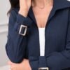 modelyn مجموعة بيزة للنساء مكونة من: معطف طويل الأكمام وسترة خفيفة من القماش الصلب، وتنورة خطوة مزدوجة الصدر. مجموعة أنيقة مكونة من قطعتين 6