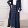 modelyn مجموعة بيزة للنساء مكونة من: معطف طويل الأكمام وسترة خفيفة من القماش الصلب، وتنورة خطوة مزدوجة الصدر. مجموعة أنيقة مكونة من قطعتين 8