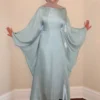 فستان كافتان مطبوع بالفراشات مع خصر مشدود للنساء، رداء ساتان مع تصميم أكمام أميرية منسدلة ومزين بخرز اصطناعي، خصر مشدود وتصميم مُرضٍ، عباية ذات لون أنيق، متواضع لعيد الفطر والربيع 8