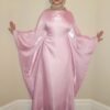 فستان كافتان مطبوع بالفراشات مع خصر مشدود للنساء، رداء ساتان مع تصميم أكمام أميرية منسدلة ومزين بخرز اصطناعي، خصر مشدود وتصميم مُرضٍ، عباية ذات لون أنيق، متواضع لعيد الفطر والربيع 6