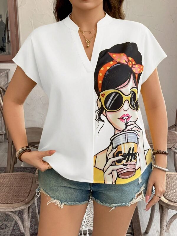 shein lune بلوزة قصيرة الأكمام مطبوعة بصورة امرأة بحجم كبير، ملابس غربية للنساء بطراز بوهيمي وبوهو من تسعينيات القرن الماضي، ملابس مناسبة للمهرجانات والصيف والخروج 4