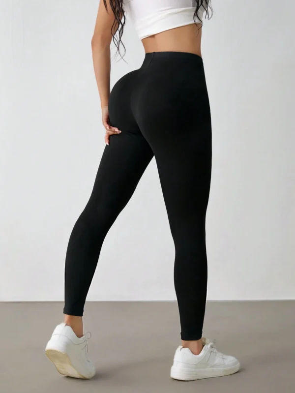 shein petite بنطلون رياضي كاجوال مرتفع الخصر مطاطي أحادي اللون للسيدات 2