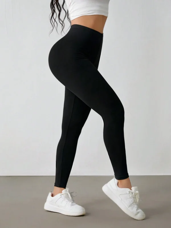 shein petite بنطلون رياضي كاجوال مرتفع الخصر مطاطي أحادي اللون للسيدات 4