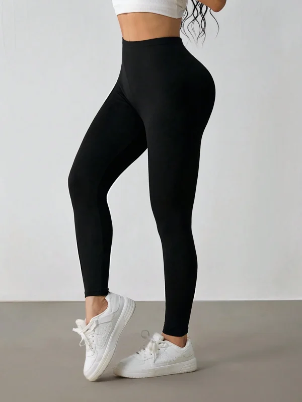 shein petite بنطلون رياضي كاجوال مرتفع الخصر مطاطي أحادي اللون للسيدات 5