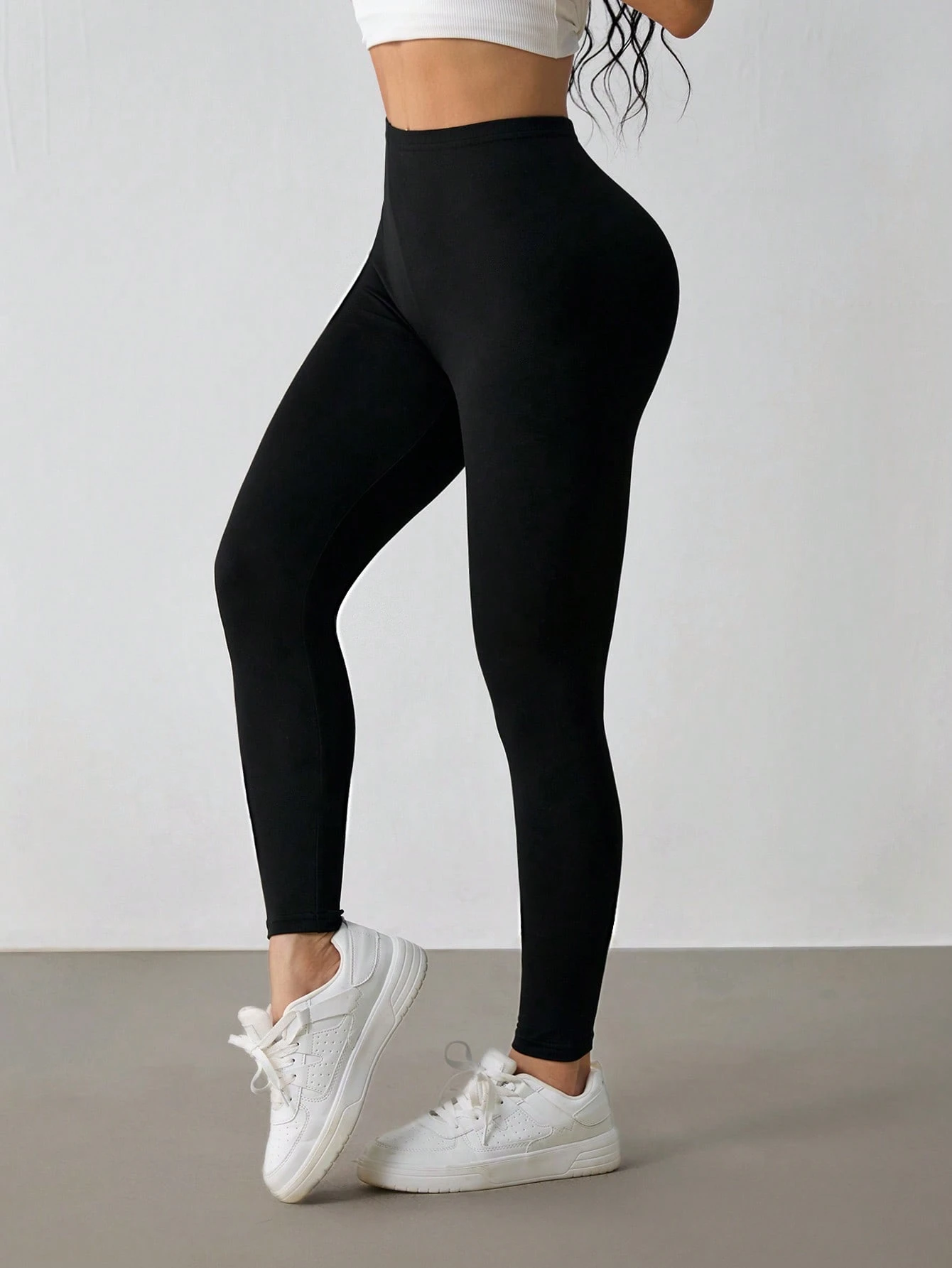 shein petite بنطلون رياضي كاجوال مرتفع الخصر مطاطي أحادي اللون للسيدات 5