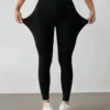 shein petite بنطلون رياضي كاجوال مرتفع الخصر مطاطي أحادي اللون للسيدات 6