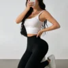 shein petite بنطلون رياضي كاجوال مرتفع الخصر مطاطي أحادي اللون للسيدات 7