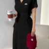 aidyla فستان نسائي كاجوال متوسط الطول مع نص كم بطباعة حروف، رابطة الخصر الجانبية، فستان سهرة طويل للنساء 2