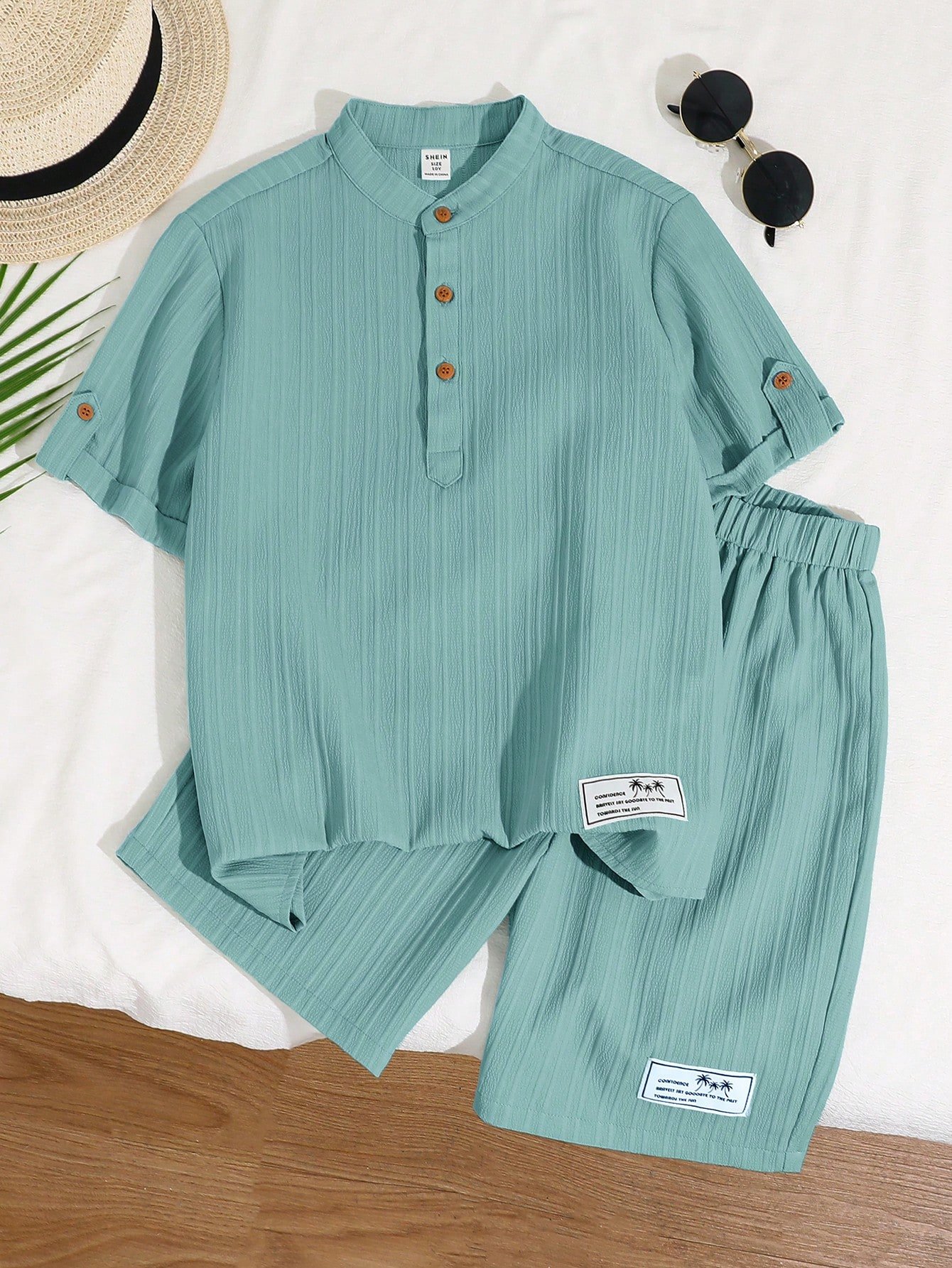 shein طقم ملابس علوية كاجوال نصف سحاب بياقة مندرين وشورت منسوج مناسب للأولاد المراهقين، طراز كوري للمدرسة والعطلات، مناسب للعب في الخارج والتصوير الشارعي والحفلات والتجول في المدينة 7