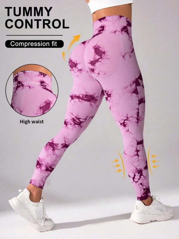 shein sports سروال رياضي بخصر عالي مرن مزخرف بطباعة التيه دايي، مناسب للرياضة كاليوغا 3