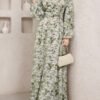 veilorie فستان نسائي بياقة مستديرة وأكمام طويلة ، بطبعات سمائية اللون، ذو خصر مشدود 3
