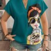 shein lune بلوزة قصيرة الأكمام مطبوعة بصورة امرأة بحجم كبير، ملابس غربية للنساء بطراز بوهيمي وبوهو من تسعينيات القرن الماضي، ملابس مناسبة للمهرجانات والصيف والخروج 8