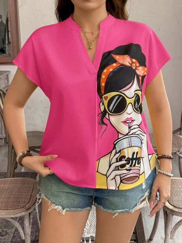 shein lune بلوزة قصيرة الأكمام مطبوعة بصورة امرأة بحجم كبير، ملابس غربية للنساء بطراز بوهيمي وبوهو من تسعينيات القرن الماضي، ملابس مناسبة للمهرجانات والصيف والخروج 2