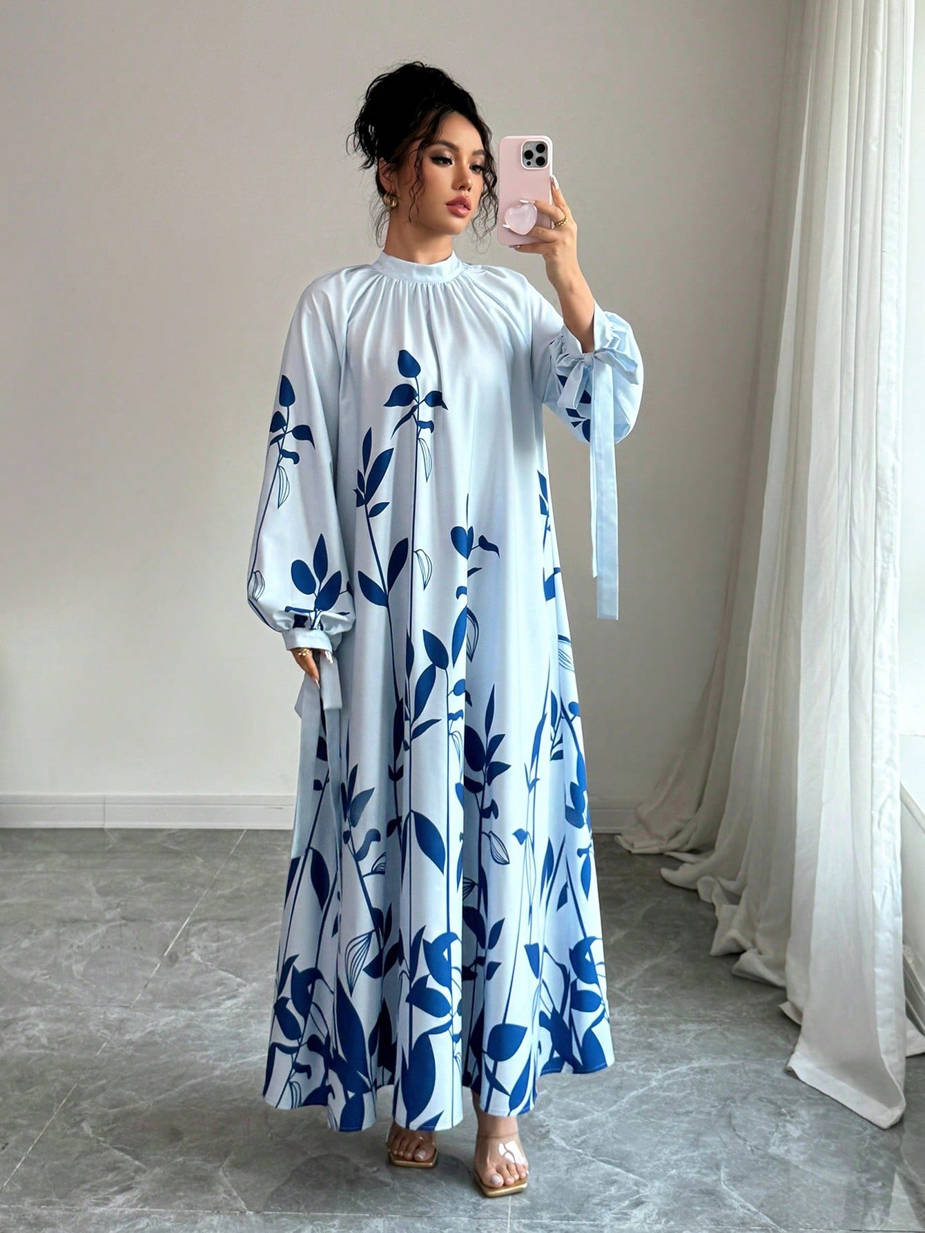elenzga فستان طويل الأكمام بطبعة زهور للنساء 2