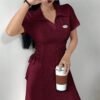aidyla فستان نسائي كاجوال متوسط الطول مع نص كم بطباعة حروف، رابطة الخصر الجانبية، فستان سهرة طويل للنساء 12