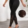shein lady سروال ضيق نسائي ذو وسط مرتفع، مصنوع من لباد الدانتيل الأنيق