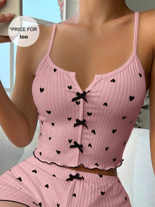 shein بيجامة علوية للنساء بطبعة قلوب وزينة فيونكة 3