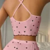 shein بيجامة علوية للنساء بطبعة قلوب وزينة فيونكة 6