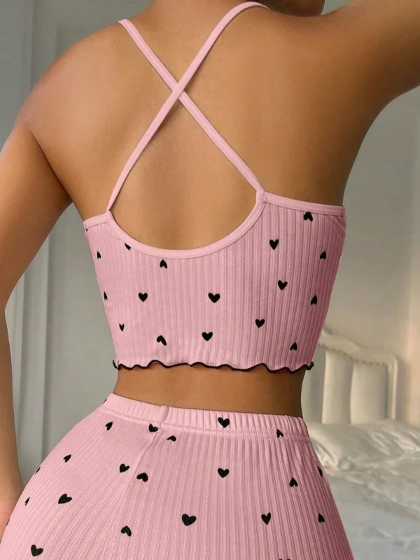 shein بيجامة علوية للنساء بطبعة قلوب وزينة فيونكة 6