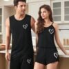 shein طقم بيجاما رجالي كاجوال بشريط قلب بسيط أكمام قصيرة للراحة