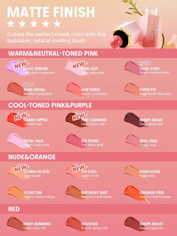 sheglam أحمر خدود سائل color bloom أحمر خدود سائل real مقاوم للماء يدوم طويلاً ذو صبغة عالية لا يتلاشى توهج يدوم طويلاً مكياج خفيف الوزن للوجه حمره بلشر علامة تجارية جمال مكياج ميكب مستحضرات تجميل للنساء الفتيات مثالي لفصل الصيف الربيع مثالي ل y2k أزياء 20