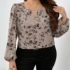 shein clasi بلوزة سيدة بطبعات زهرية أنيقة مقاسات كبيرة بياقة كشكشة وأكمام طويلة 12