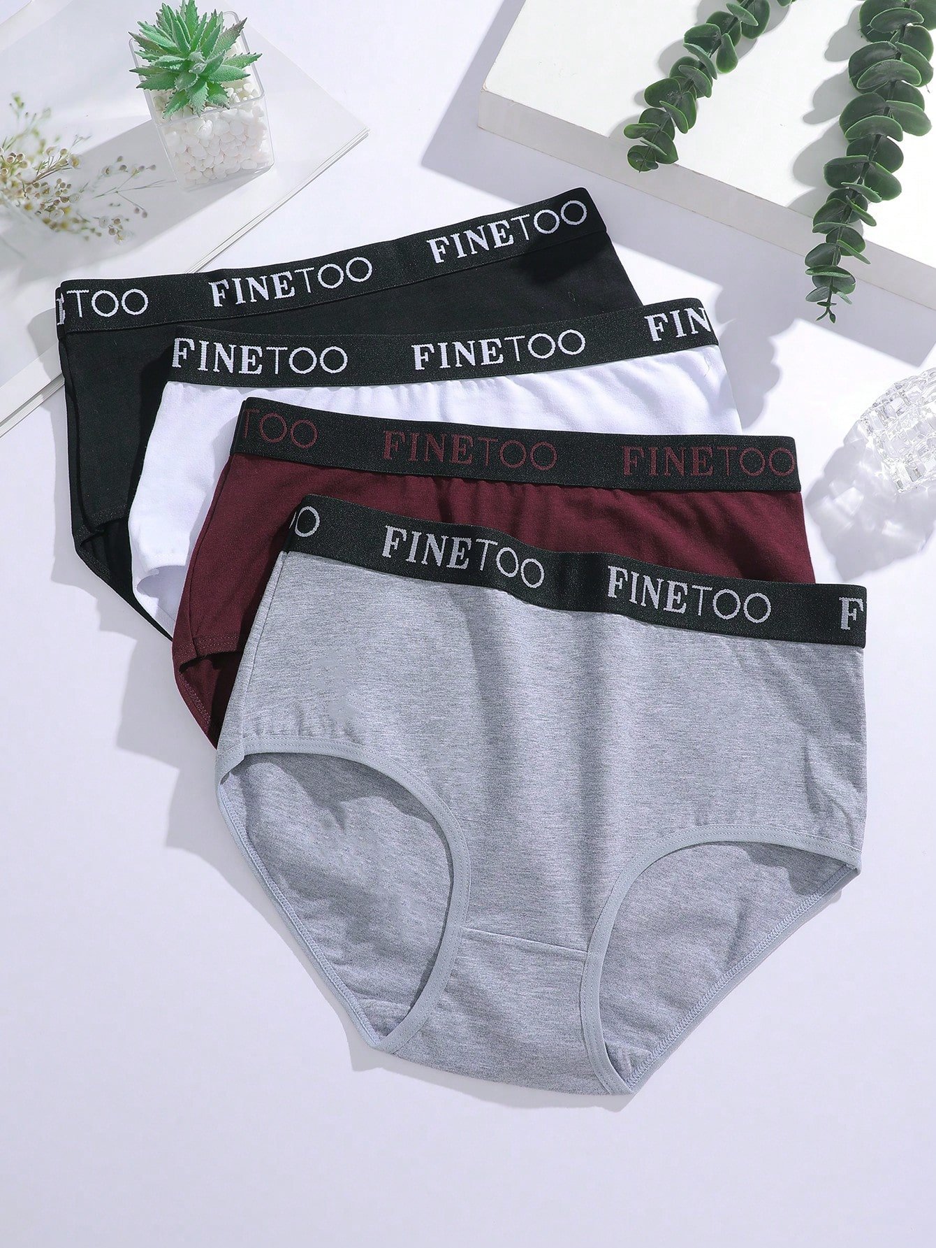 finetoo 4 قطع من السراويل الداخلية ذات الخصر العالي والحزام المتعدد الألوان، مجموعة ملابس داخلية أنيقة مخصرة للسيدات 8