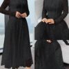 modelyn فستان أنيق بأكمام طويلة وياقة من الدانتيل الزهري وذيل منبثق modelyn فستان أنيق بأكمام طويلة وياقة من الدانتيل الزهري وذيل منبثق