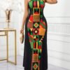 shein lady ثوب ماكسي طويل للنساء بصنع لكتف فولون مع تفريغ ملابس علوية الرقبة، ذو قصة خصر نحيف، قصة تنورة متدفقة ومطبوع بطبعة هندسية مرقعة shein lady ثوب ماكسي طويل للنساء بصنع لكتف فولون مع تفريغ ملابس علوية الرقبة، ذو قصة خصر نحيف، قصة تنورة متدفقة ومطبوع بطبعة هندسية مرقعة