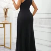 shein lady ثوب ماكسي طويل للنساء بصنع لكتف فولون مع تفريغ ملابس علوية الرقبة، ذو قصة خصر نحيف، قصة تنورة متدفقة ومطبوع بطبعة هندسية مرقعة 2