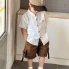 shein genkimix kids قميص كاجوال أحادي الصدر بأكمام قصيرة، لون سادة، للأولاد الصغار عمر 4 سنوات 9