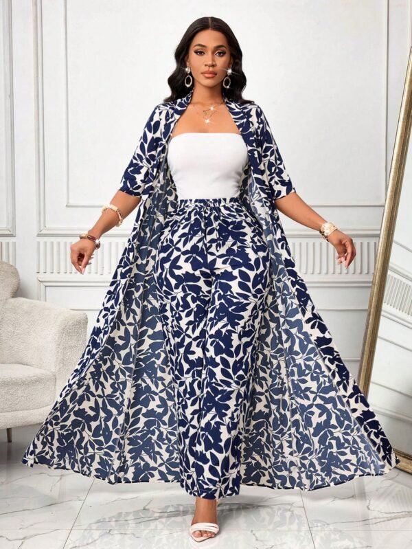 shein lady مجموعة قطعتين من السراويل ذات الطبعة الفهد والبلوزة الأنيقة بأكمام طويلة ذات الطباعة الزهرية للنساء للأناقة في فصلي الخريف والشتاء، للأوقات الفراغية والإجازات