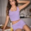 shein قطع سفلية للنوم للسيدات من التريكو المقلم بالدانتيل الكاجوال 5