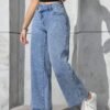 shein petite سروال جينز أزرق أنيق وبسيط للنساء للاستخدام اليومي shein petite سروال جينز أزرق أنيق وبسيط للنساء للاستخدام اليومي