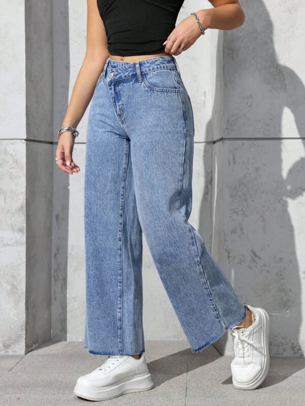 shein petite سروال جينز أزرق أنيق وبسيط للنساء للاستخدام اليومي shein petite سروال جينز أزرق أنيق وبسيط للنساء للاستخدام اليومي