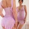 petitdoll تنورة قصيرة مجموعة من قطعتين، من الشبك الشفاف مع كشكشة وحافة غير متماثلة 2