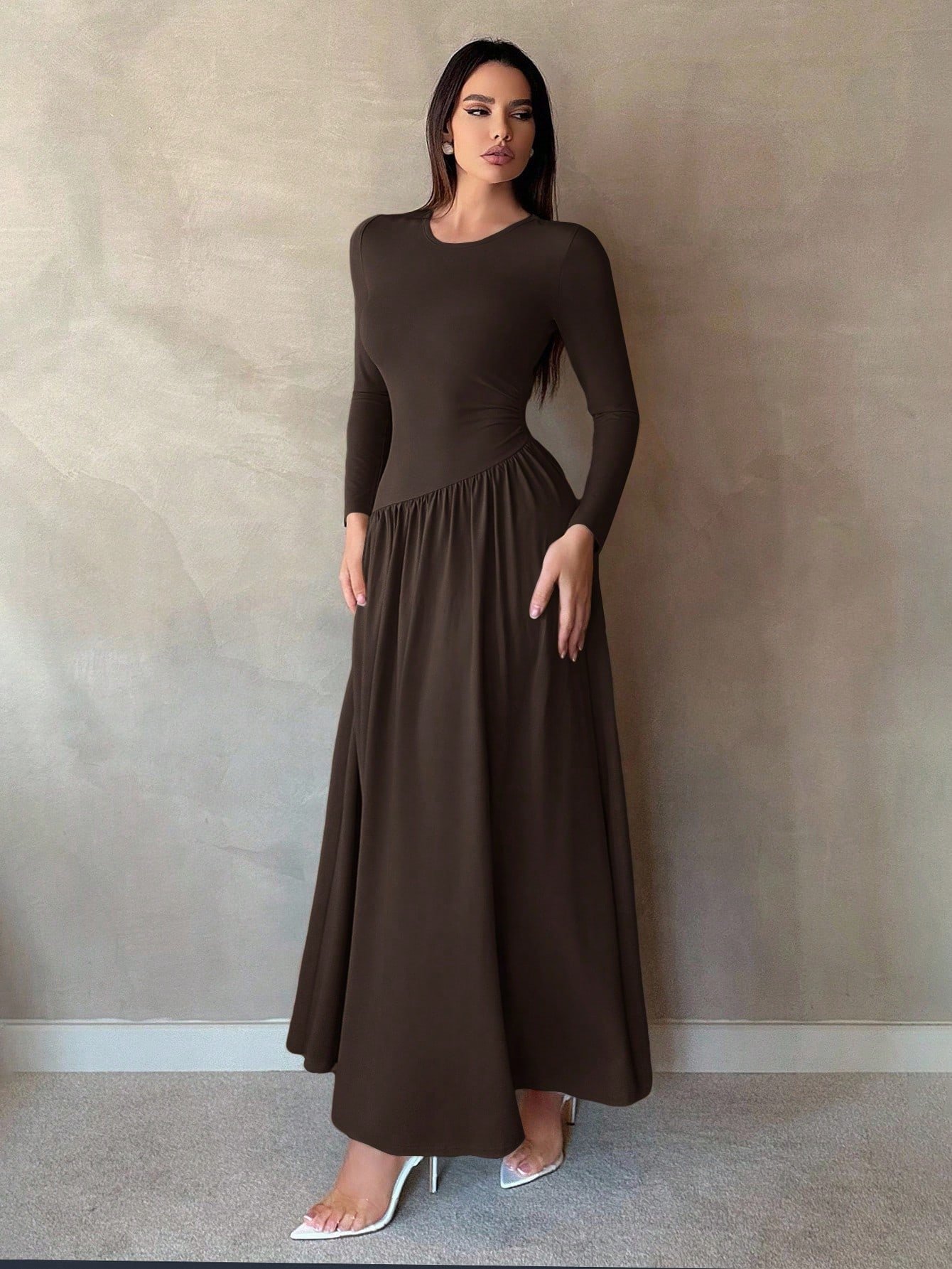 shein tall فستان أنيق طويل الأكمام بحافة منفرجة للربيع والخريف 1