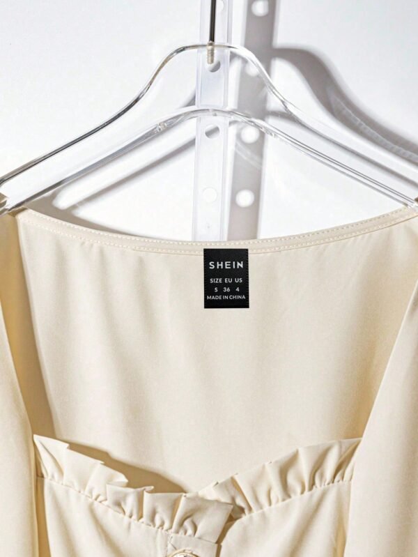 shein franclia فستان أنيق أكمام قصيرة ذو رقبة قلب، أمامي بأزرار، خصر ملتف 13